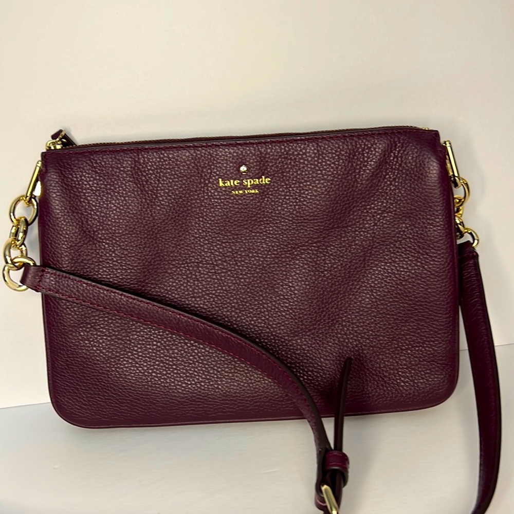 Kate Spade Maroon Burgundy Leather Crossbody Bag with Gold Accents